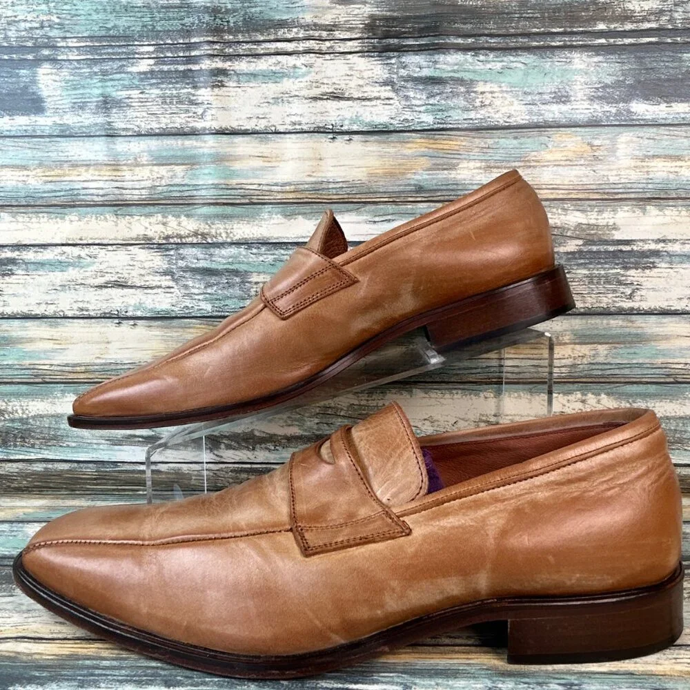 L. Lambertazzi Loafers Mens 11-11.5/44 Brown Leather Handmade Bicycle Toe Dress